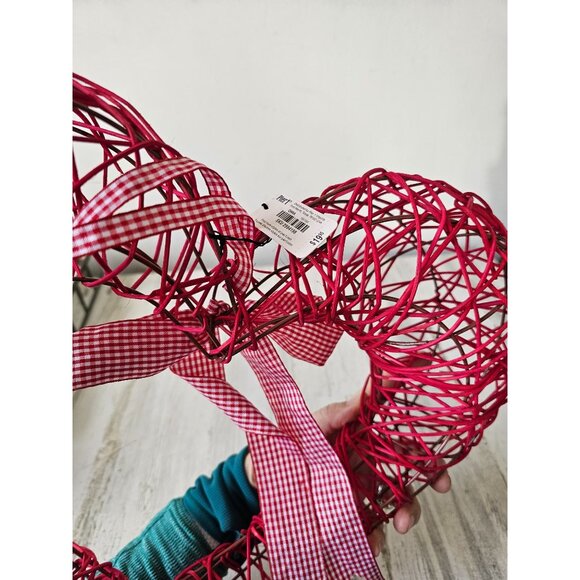 Pier 1 wicker large heart Valentine hanging decor plaid red - Picture 6 of 10